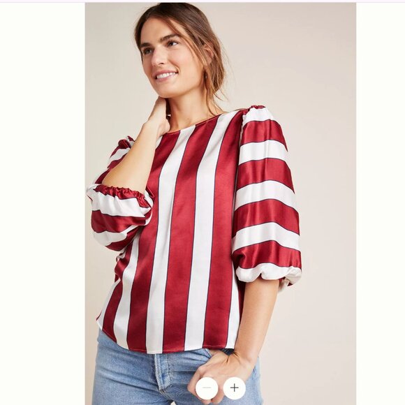 New Anthropologie Maeve Maria Red and White Boxy Blouse Size US 4 - Picture 2 of 9